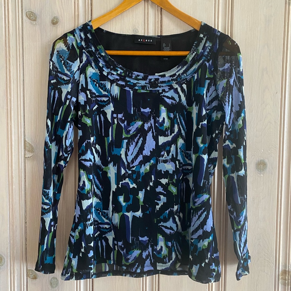 Axcess Multicolor Abstract Long-Sleeve Top - Blue, Green, Black